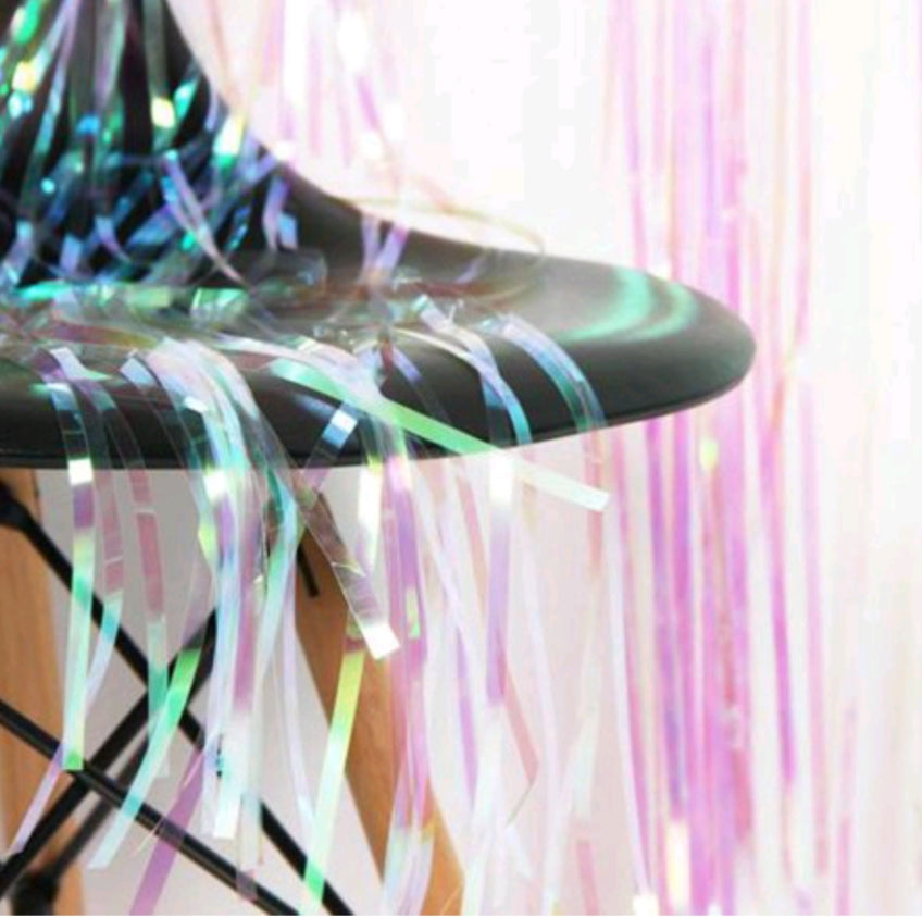 Pack of 2 Iridescent Shimmering Fringe Curtains Party Decorations Photo Wall Backdrop Door Window Self-adhesive Hanging Fringe Curtains