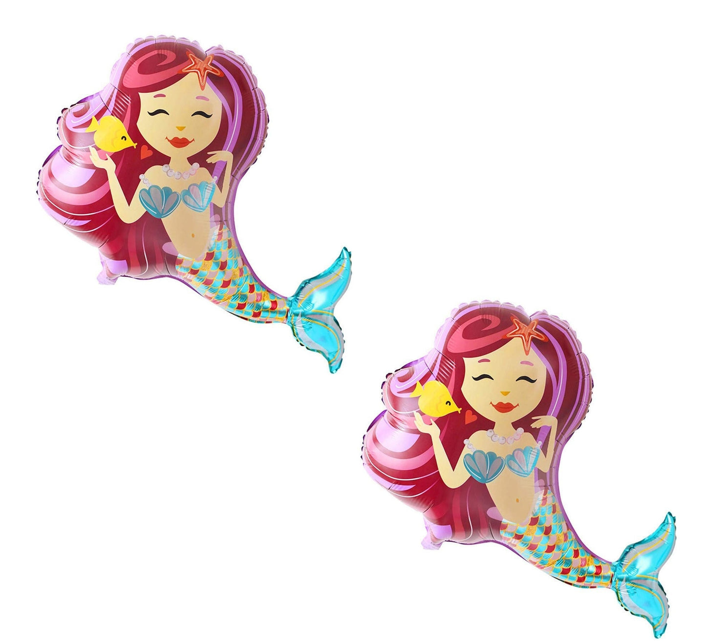 Pack of 2 Mermaid Mylar Foil Balloons - Large 38-inch Balloons - Birthday Mermaid-themed Backdrop Party Decorations