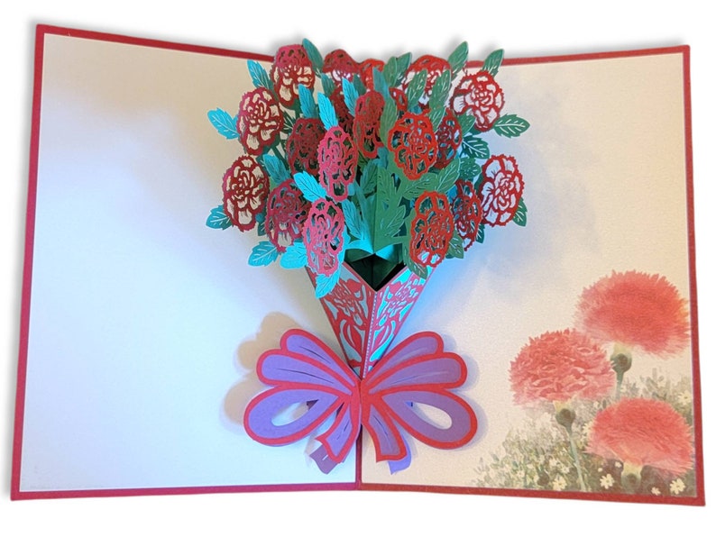 3D Pop-up Red Roses Flowers Bouquet Premium Quality Card Stock Blank Greeting Card with Envelope for any occasion