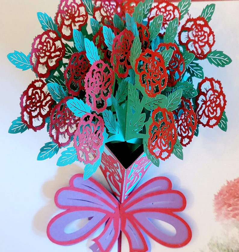 3D Pop-up Red Roses Flowers Bouquet Premium Quality Card Stock Blank Greeting Card with Envelope for any occasion