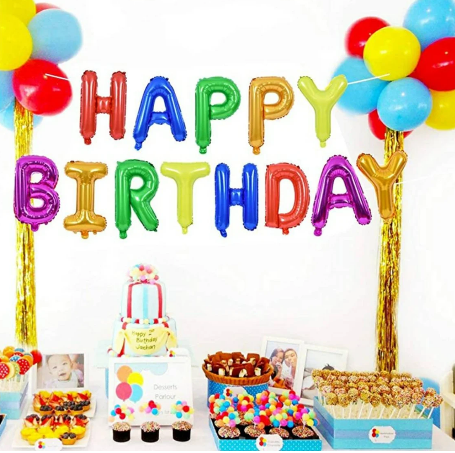 Happy Birthday 16" Foil Mylar Letter Balloons Hanging Garland Banner Party Decoration