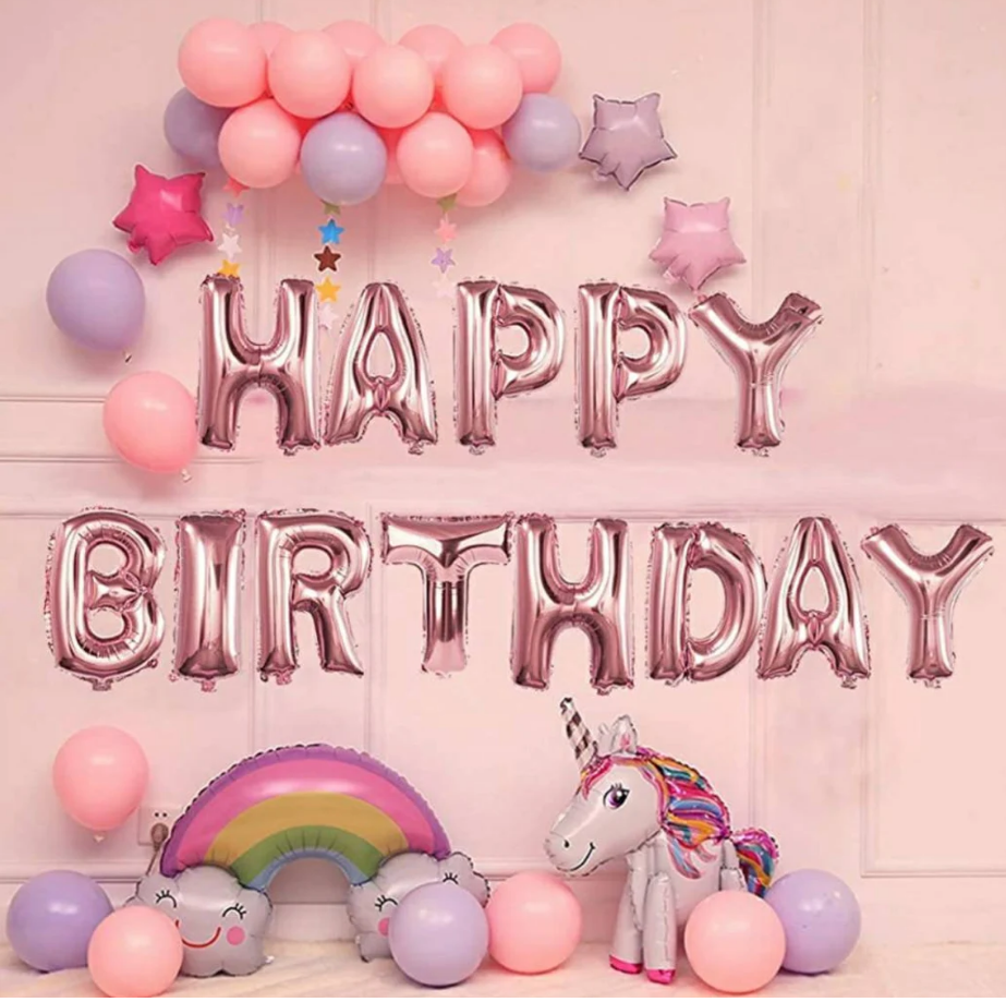 Happy Birthday 16" Foil Mylar Letter Balloons Hanging Garland Banner Party Decoration