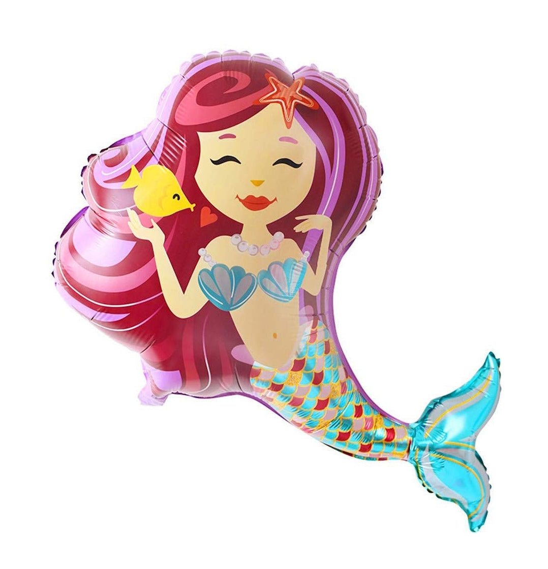 Pack of 2 Mermaid Mylar Foil Balloons - Large 38-inch Balloons - Birthday Mermaid-themed Backdrop Party Decorations