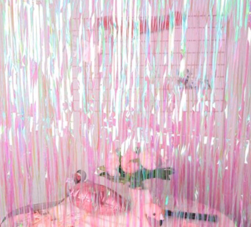 Pack of 2 Iridescent Shimmering Fringe Curtains Party Decorations Photo Wall Backdrop Door Window Self-adhesive Hanging Fringe Curtains