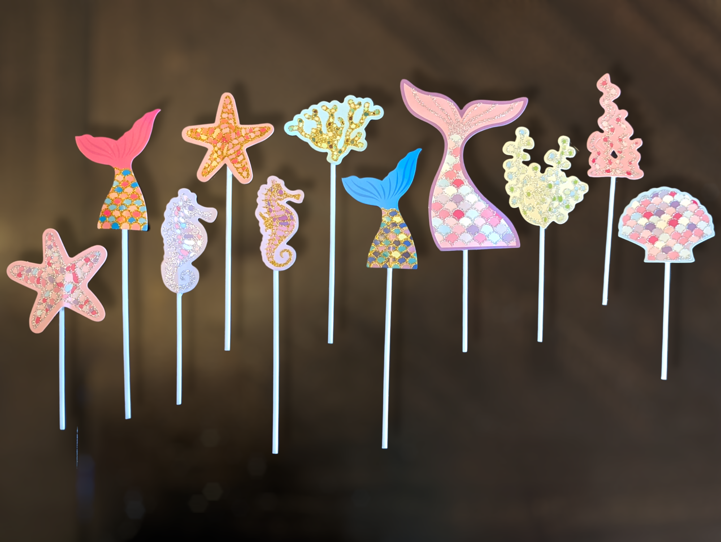 Happy Birthday Mermaid Theme Cake Toppers Multi Color Ocean Variety Pack of 12
