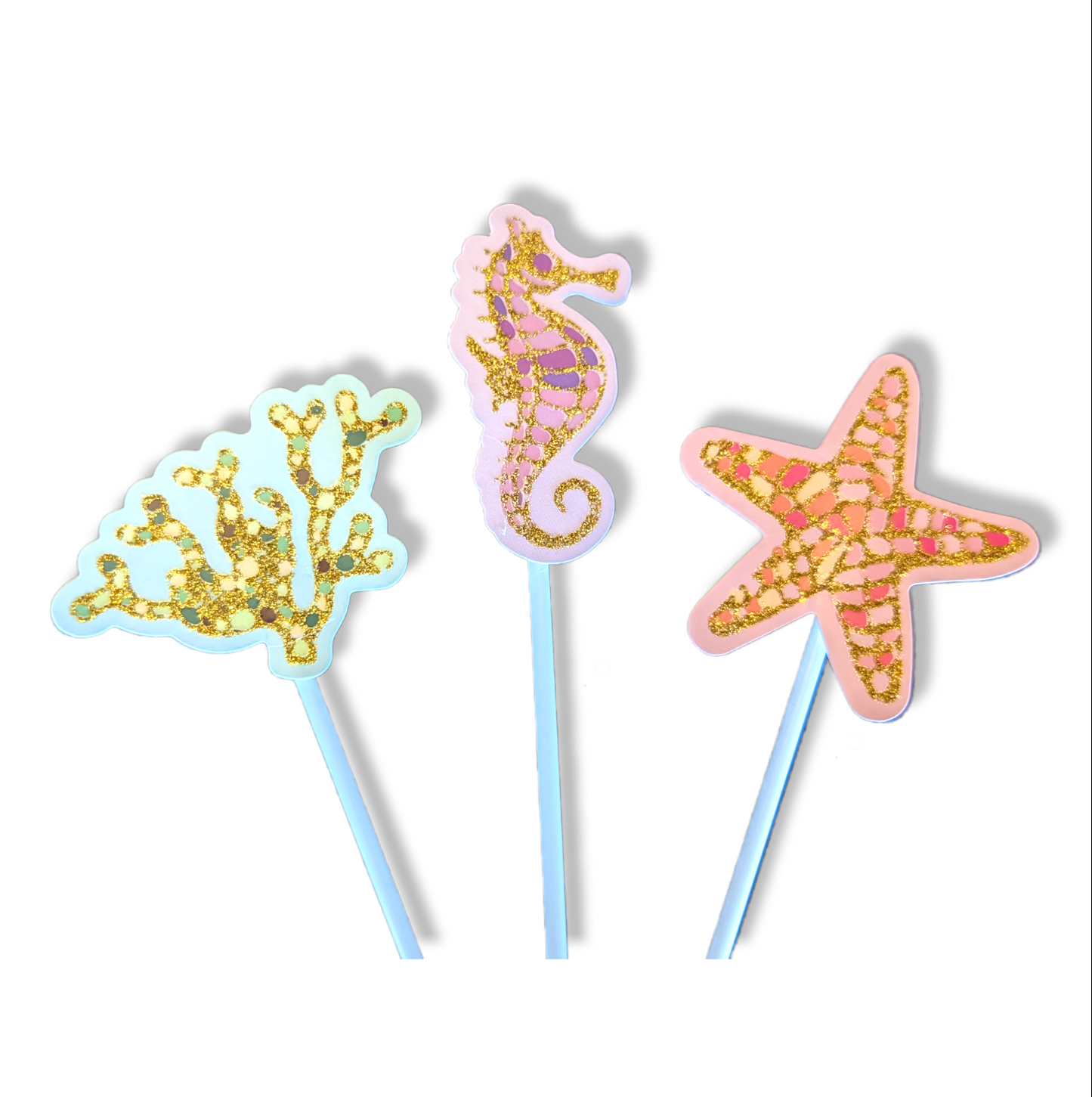 Happy Birthday Mermaid Theme Cake Toppers Multi Color Ocean Variety Pack of 12