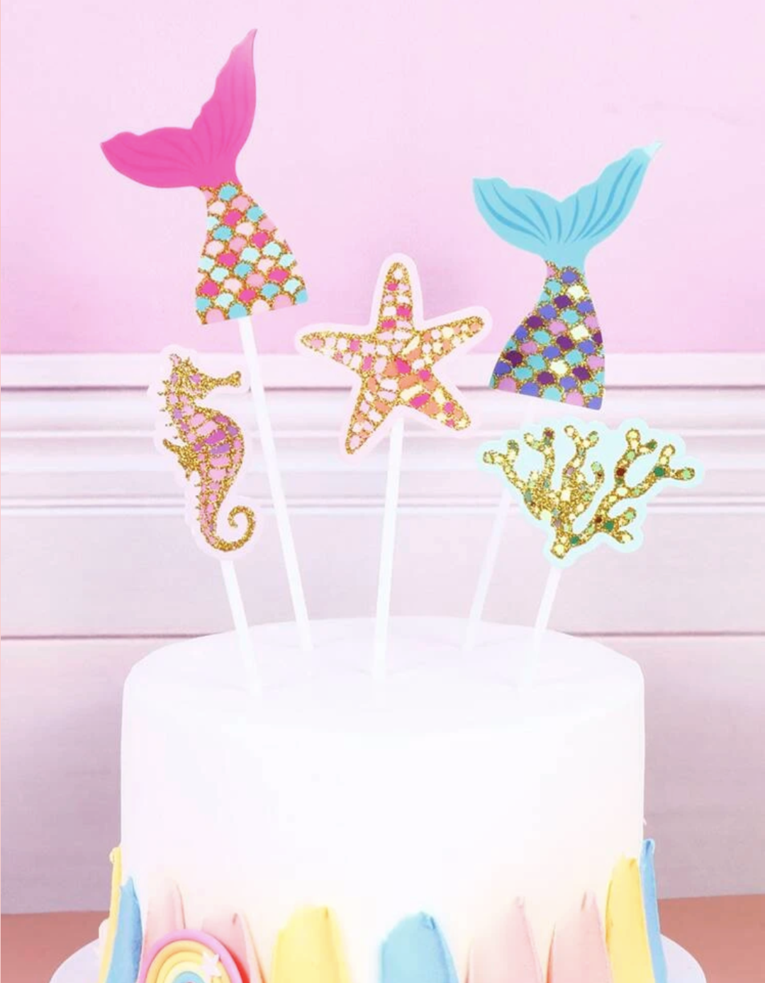 Happy Birthday Mermaid Theme Cake Toppers Multi Color Ocean Variety Pack of 12