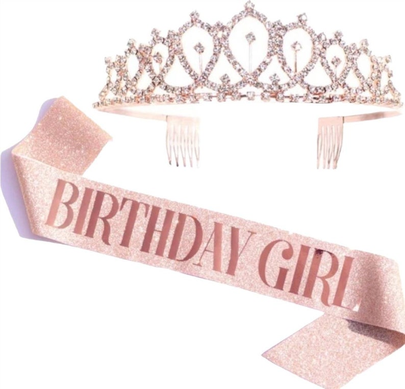 Birthday Sash Rhinestone Crown Tiara Set