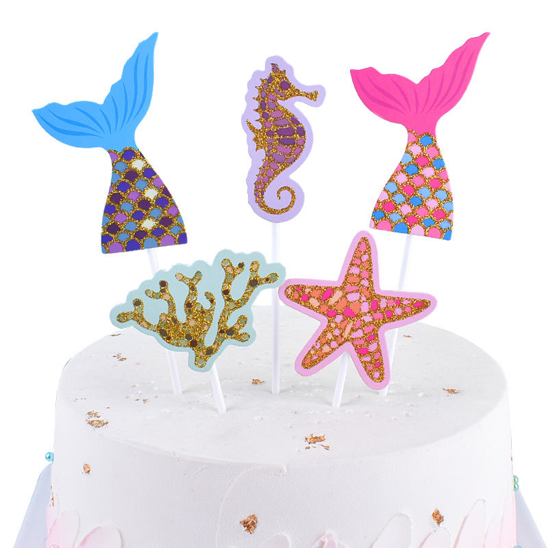 Happy Birthday Mermaid Theme Cake Toppers Multi Color Ocean Variety Pack of 12