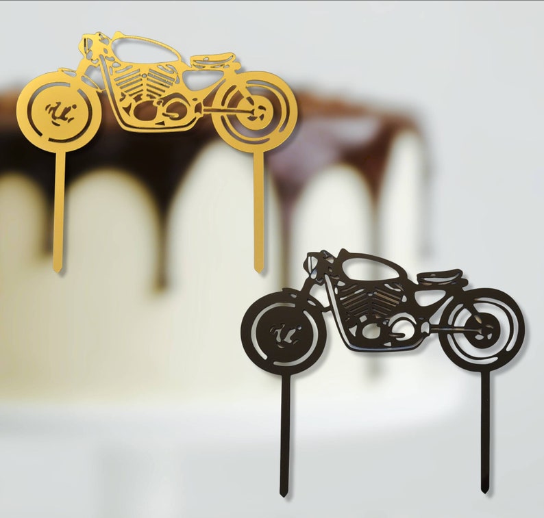 Motorcycle Acrylic 5" x 5.5" Cake Topper in Gold OR Black