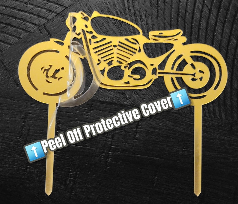 Motorcycle Acrylic 5" x 5.5" Cake Topper in Gold OR Black