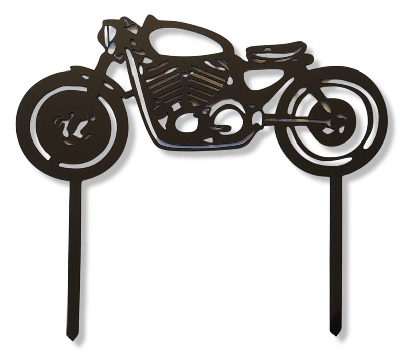Motorcycle Acrylic 5" x 5.5" Cake Topper in Gold OR Black