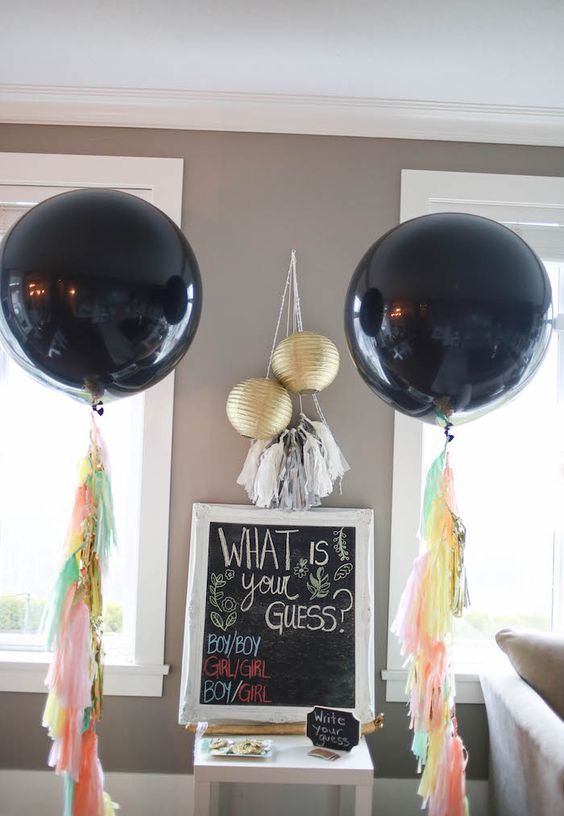 2-pack Gender Reveal 36-inch Black Balloons with Pink and Blue Confetti