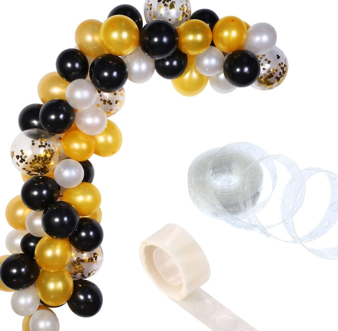 16 FT Balloon Garland Arch Kit / Black and Gold / 100 Balloons / 100 Glue Stickers