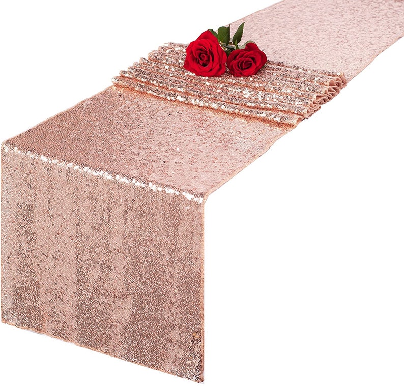 Sequin 12 x 108 inch Table Runner Glitter Sparkle Table Decoration for Birthdays Wedding Bridal Shower Baby Shower