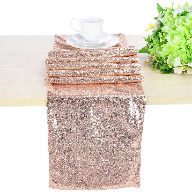 Sequin 12 x 108 inch Table Runner Glitter Sparkle Table Decoration for Birthdays Wedding Bridal Shower Baby Shower