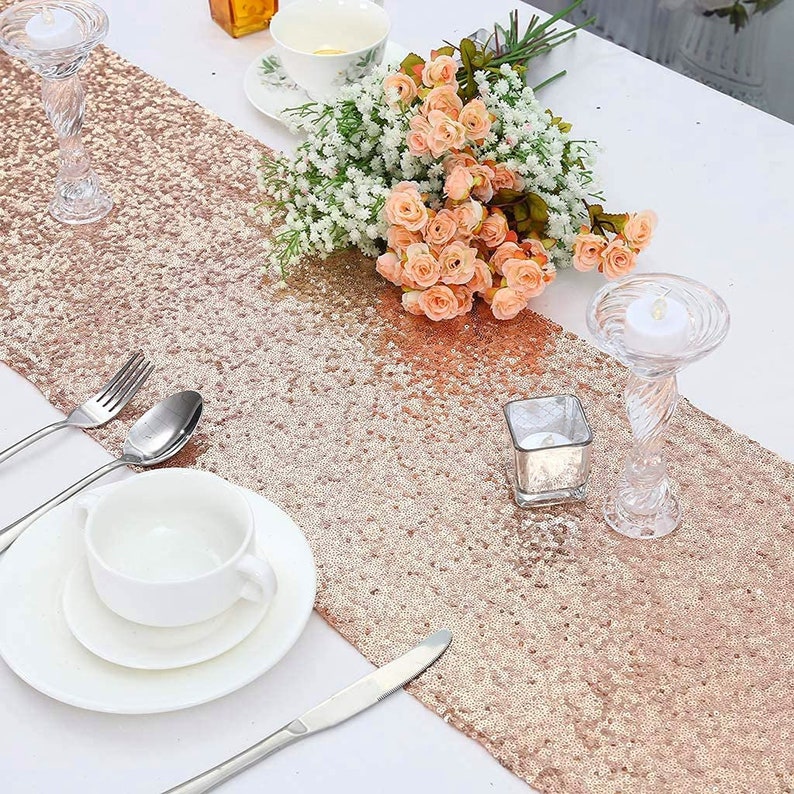 Sequin 12 x 108 inch Table Runner Glitter Sparkle Table Decoration for Birthdays Wedding Bridal Shower Baby Shower