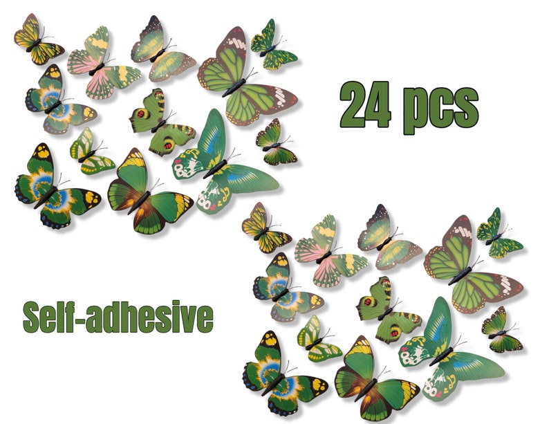 24pcs 3D Bright Color PVC Butterflies Home Office Wall Decor Magnet Stickers Scrapbook DIY Crafts Self-adhesive Butterflies