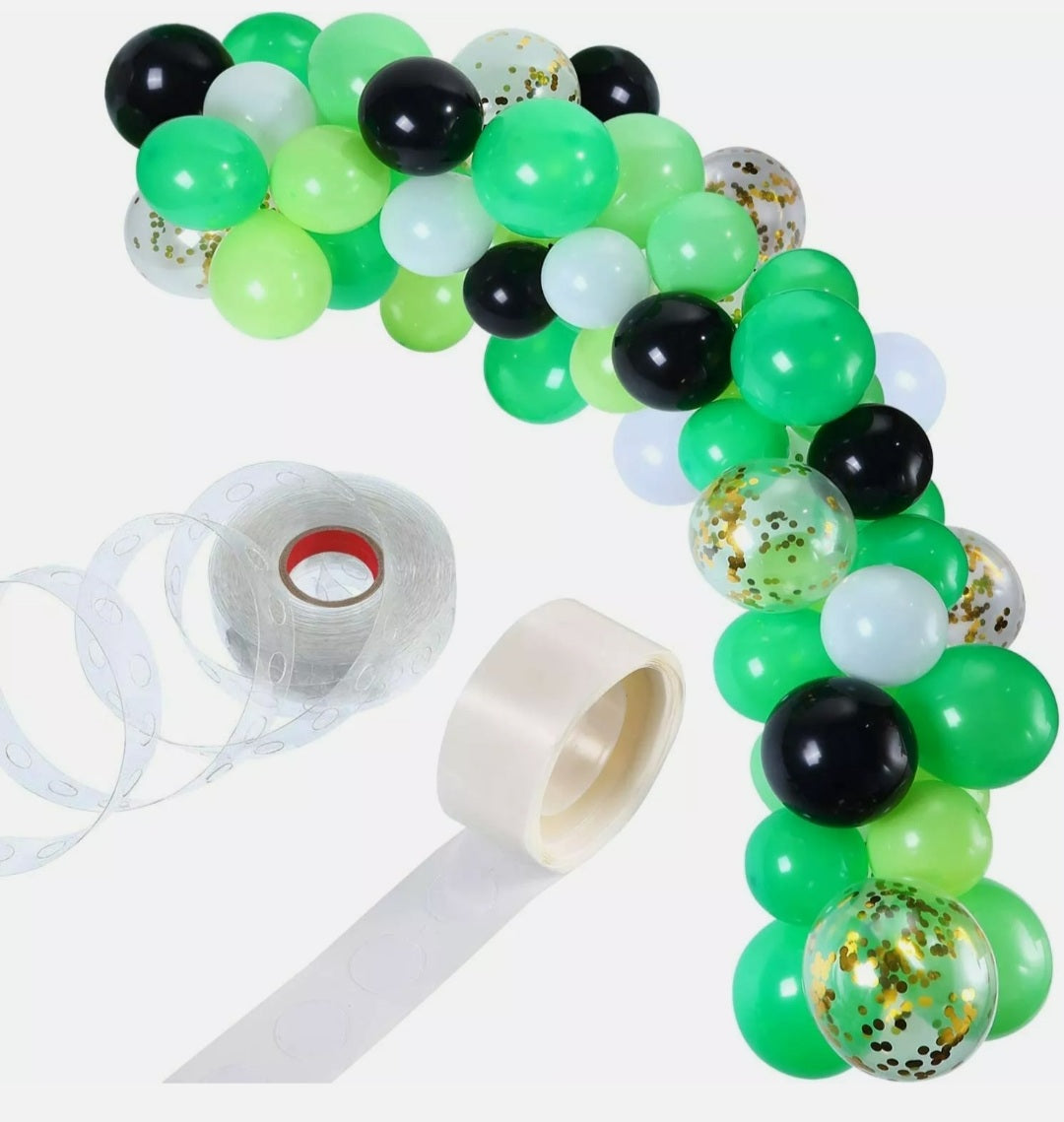 16 FT Balloon Garland Arch Kit Green Black White 100 Balloons 100 Glue Stickers