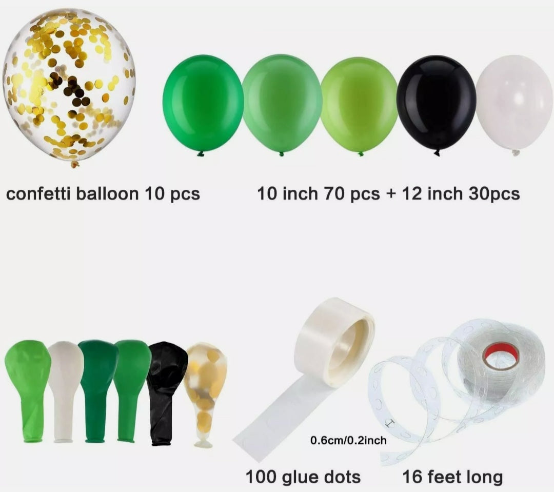 16 FT Balloon Garland Arch Kit Green Black White 100 Balloons 100 Glue Stickers