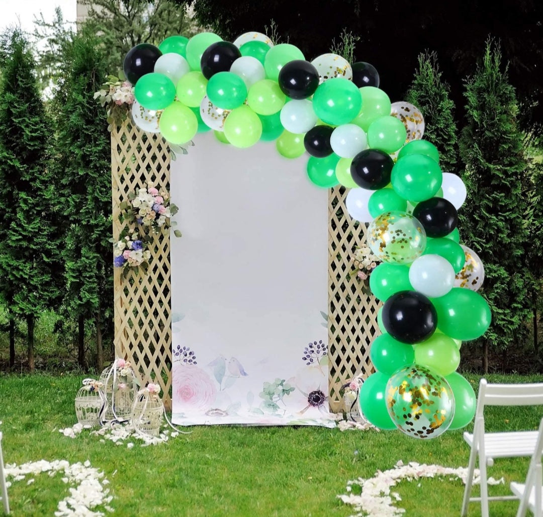 16 FT Balloon Garland Arch Kit Green Black White 100 Balloons 100 Glue Stickers