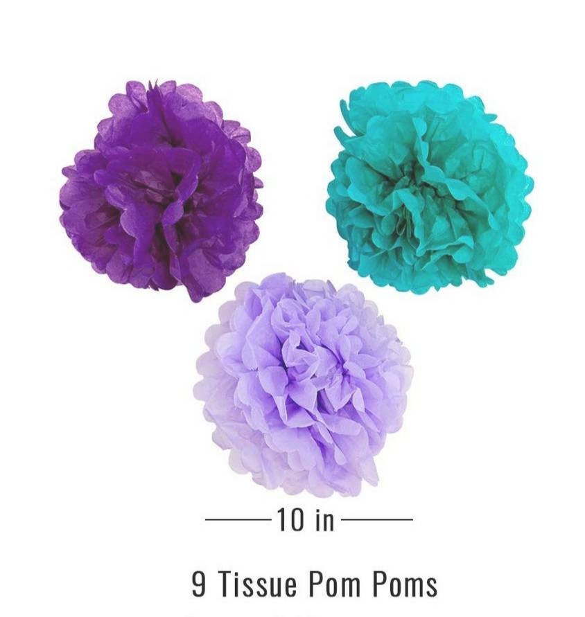 Happy Birthday Little Mermaid Under the Sea Theme Party Girl Birthday Purple Bundle Balloons Pom Poms Variety Party Pack Table Decorations