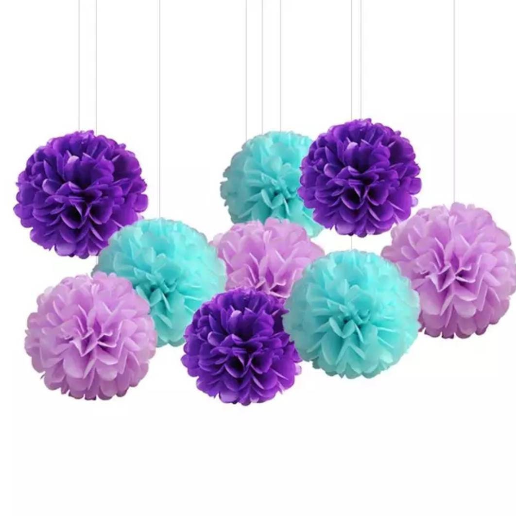 Happy Birthday Little Mermaid Under the Sea Theme Party Girl Birthday Purple Bundle Balloons Pom Poms Variety Party Pack Table Decorations