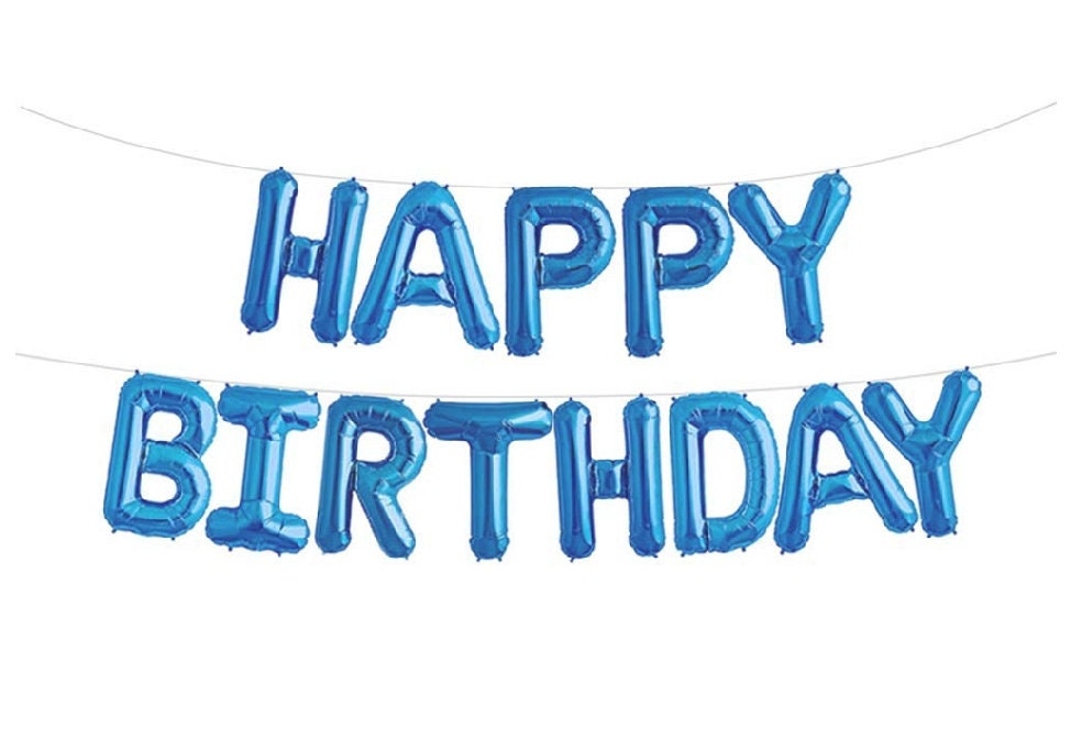 Happy Birthday Blue & Gold Balloons Paper Fans Pom Poms Hanging Swirls Party Pack Bundle