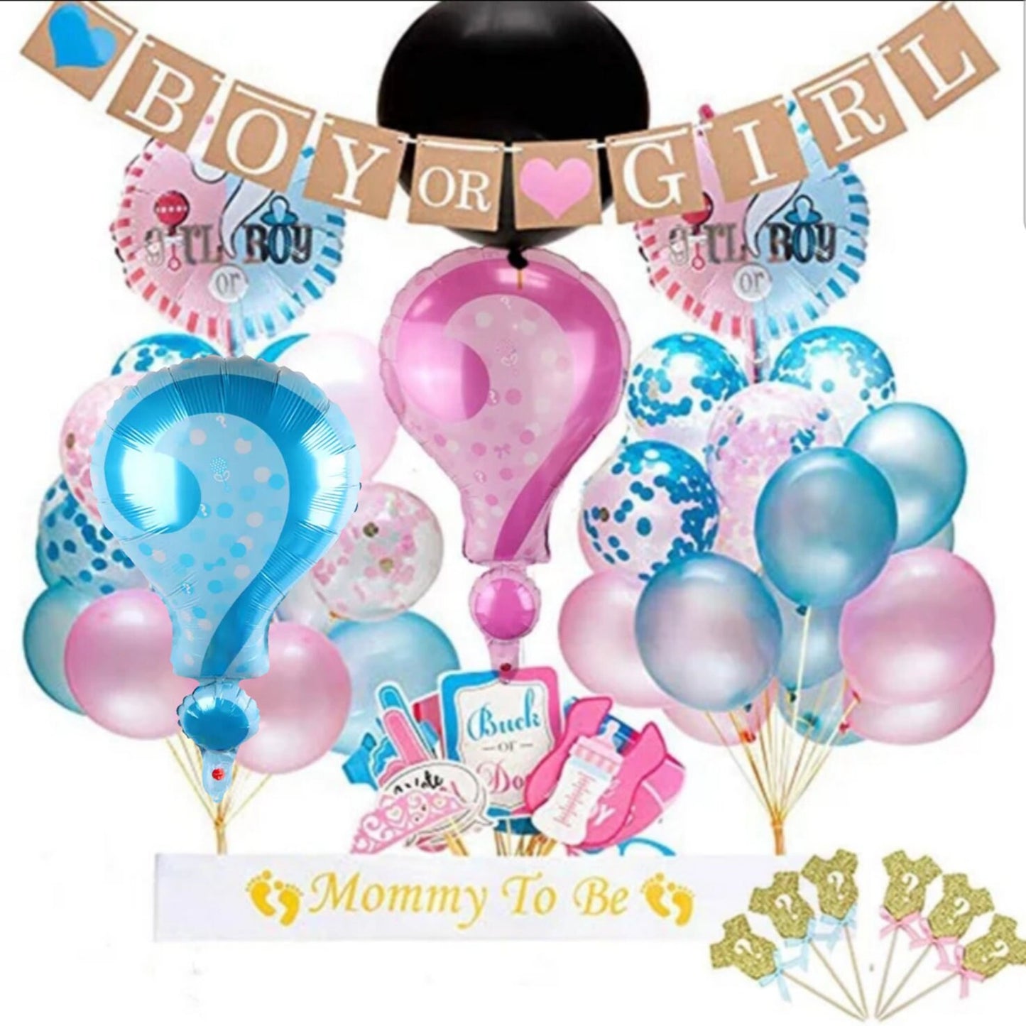 Gender Reveal Baby Shower Boy Girl Pink and Blue Balloons Party Pack