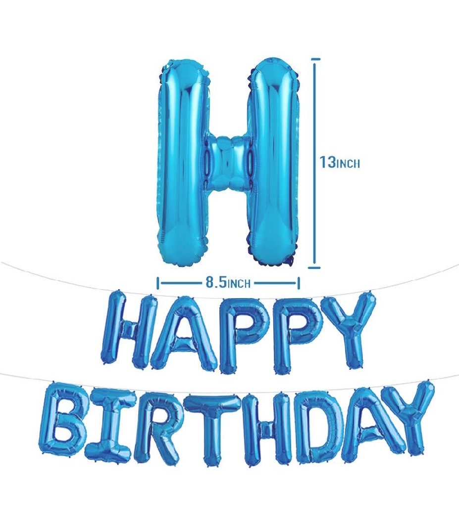 Happy Birthday Blue & Gold Balloons Paper Fans Pom Poms Hanging Swirls Party Pack Bundle
