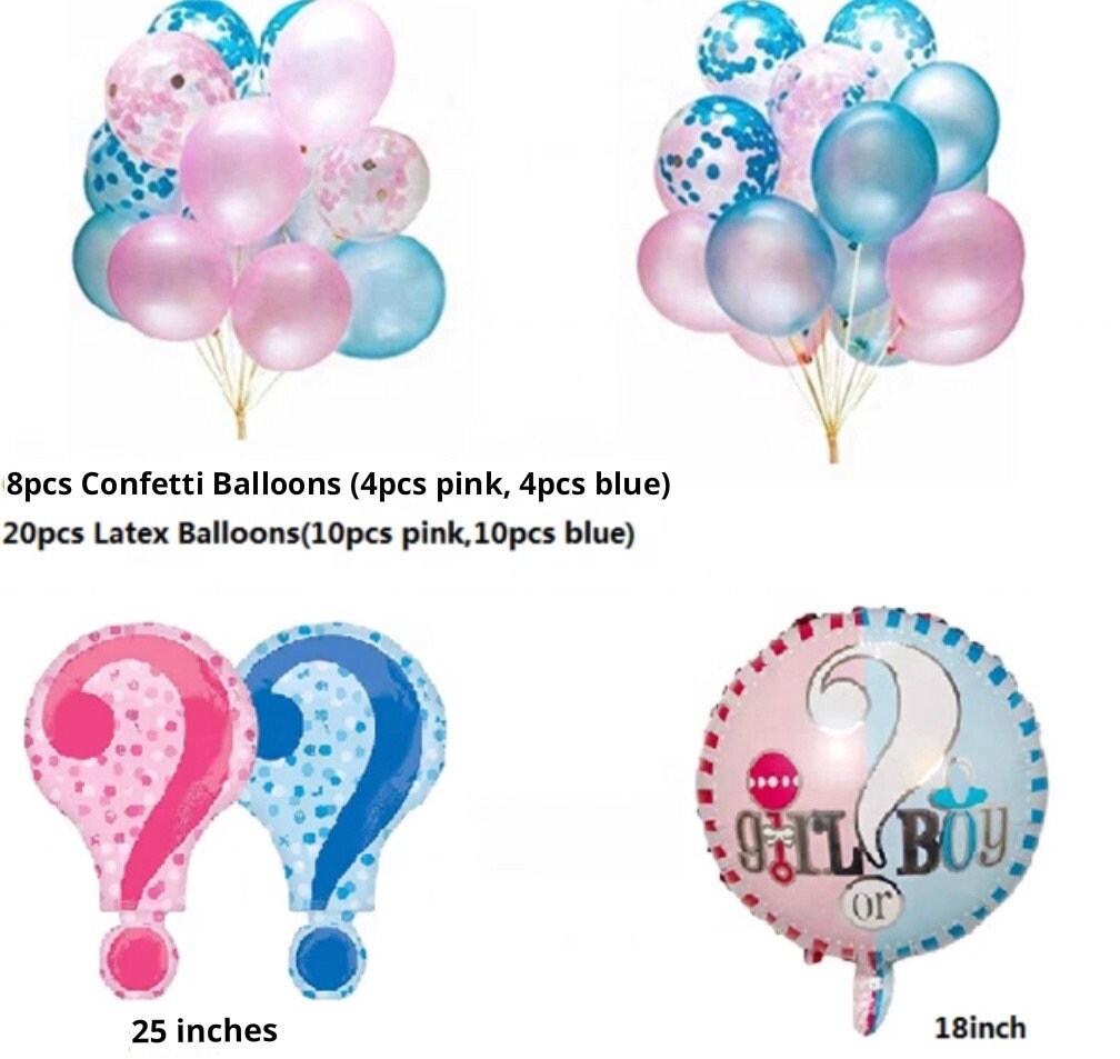 Gender Reveal Baby Shower Boy Girl Pink and Blue Balloons Party Pack