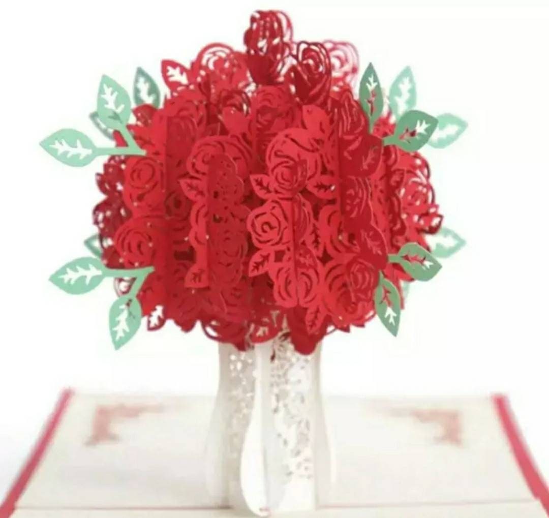 3D Pop-up Red Roses Flowers Bouquet Premium Quality Card Stock Blank Greeting Card with Envelope for any occasion