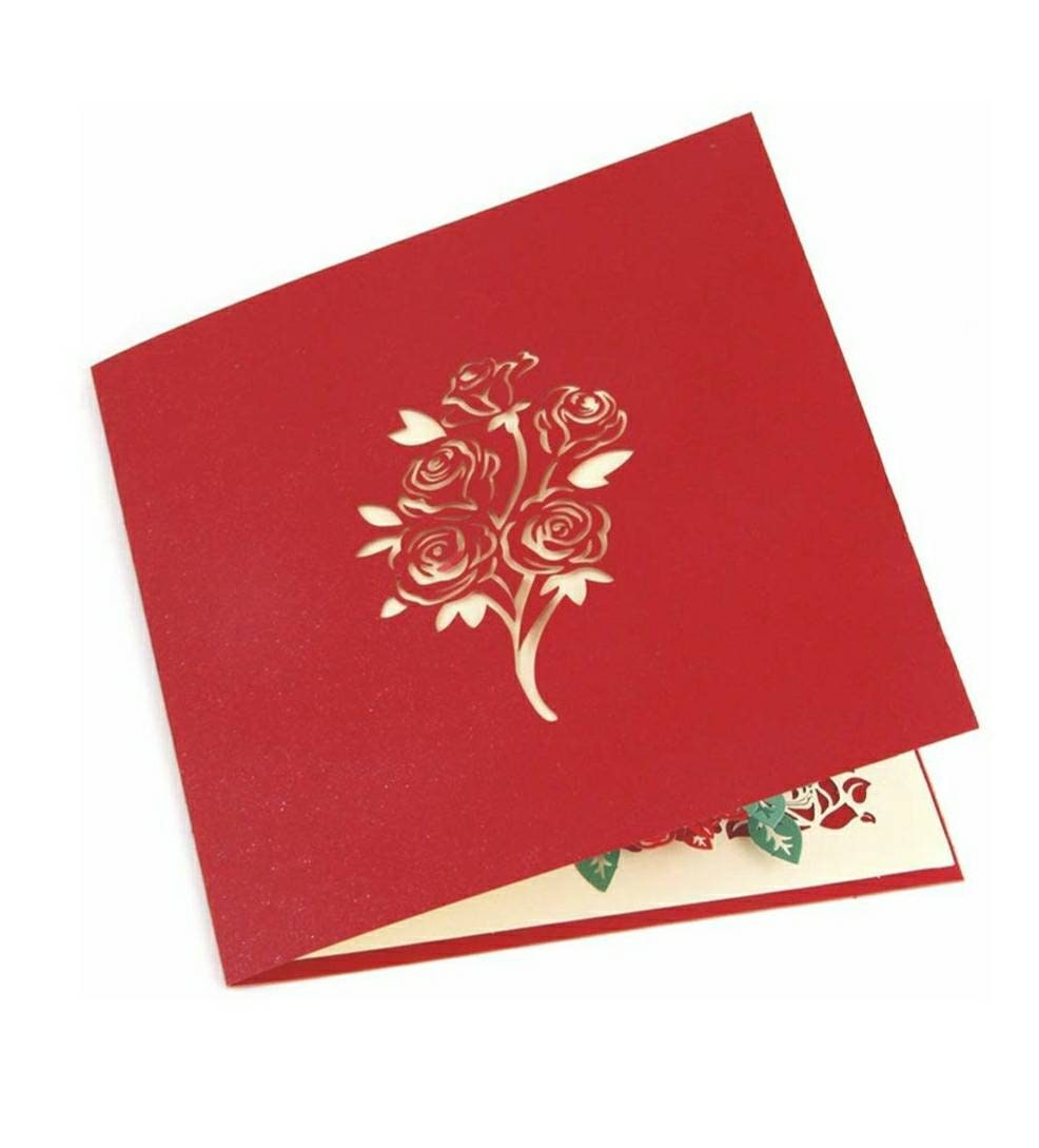3D Pop-up Red Roses Flowers Bouquet Premium Quality Card Stock Blank Greeting Card with Envelope for any occasion