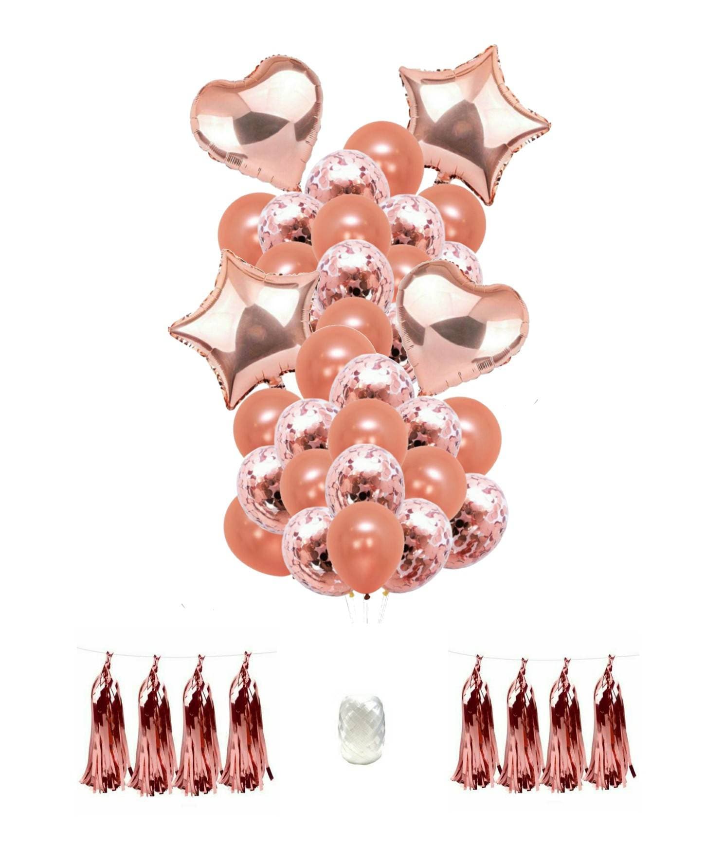 Rose Gold Balloon Bundle Foil Fringe Tassels and Hanging String for Bi –  The Junkbox Store