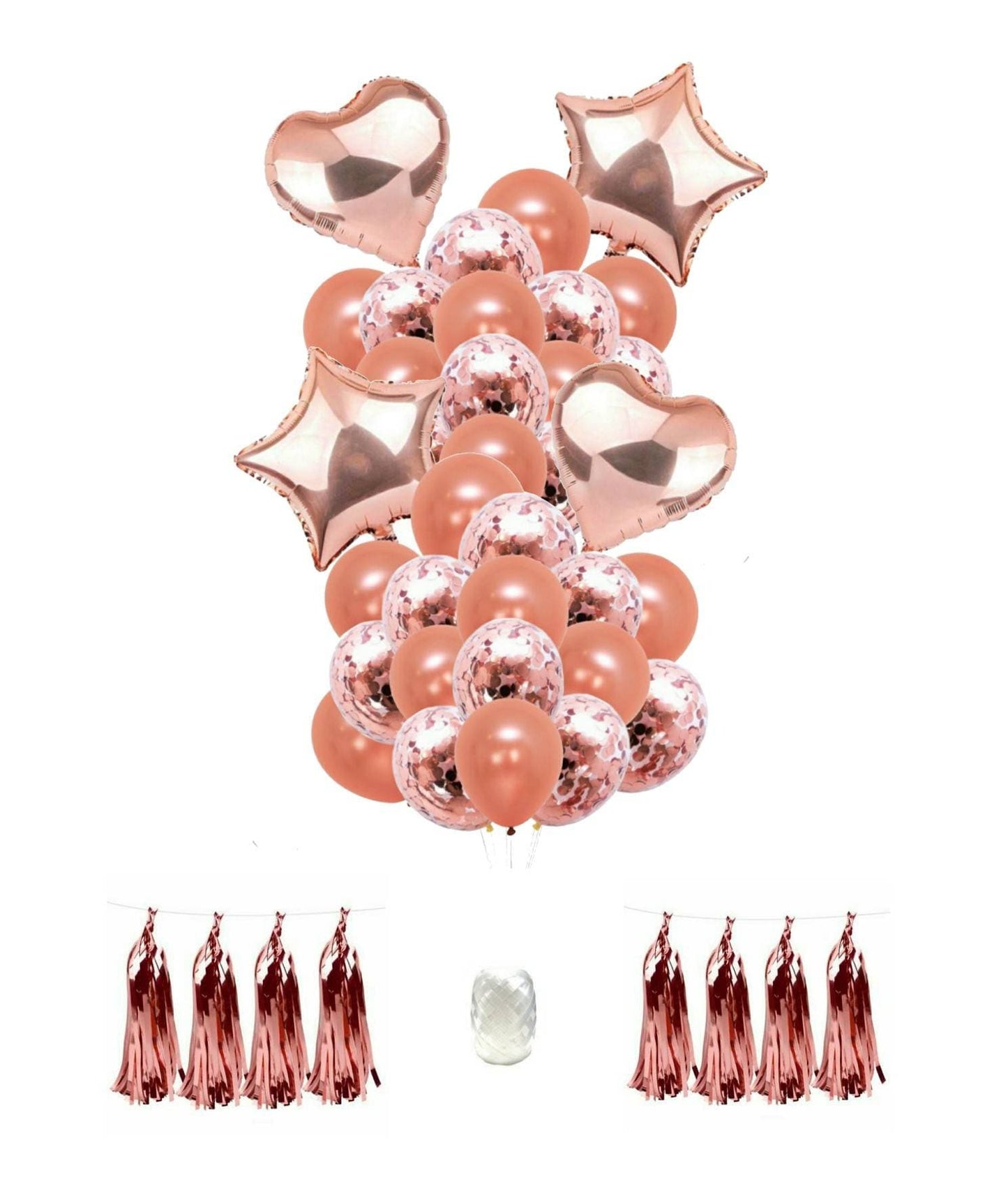 Rose Gold Balloon Bundle Foil Fringe Tassels and Hanging String for Birthday Anniversary Wedding Bridal Shower Party Decorations