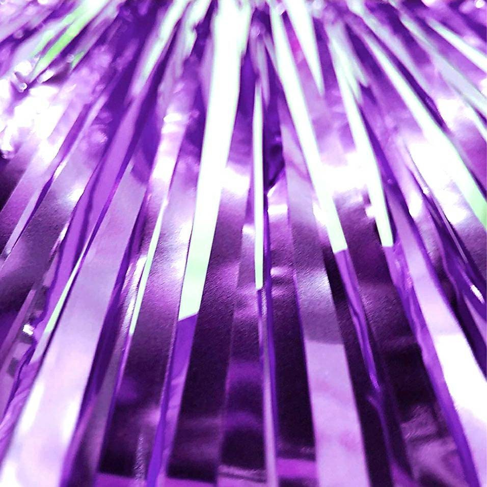 Pack of 2 PURPLE Metallic Foil Fringe Curtains for Party Decorations Photo Wall Backdrop Door Window Self-adhesive Hanging Fringe Curtains