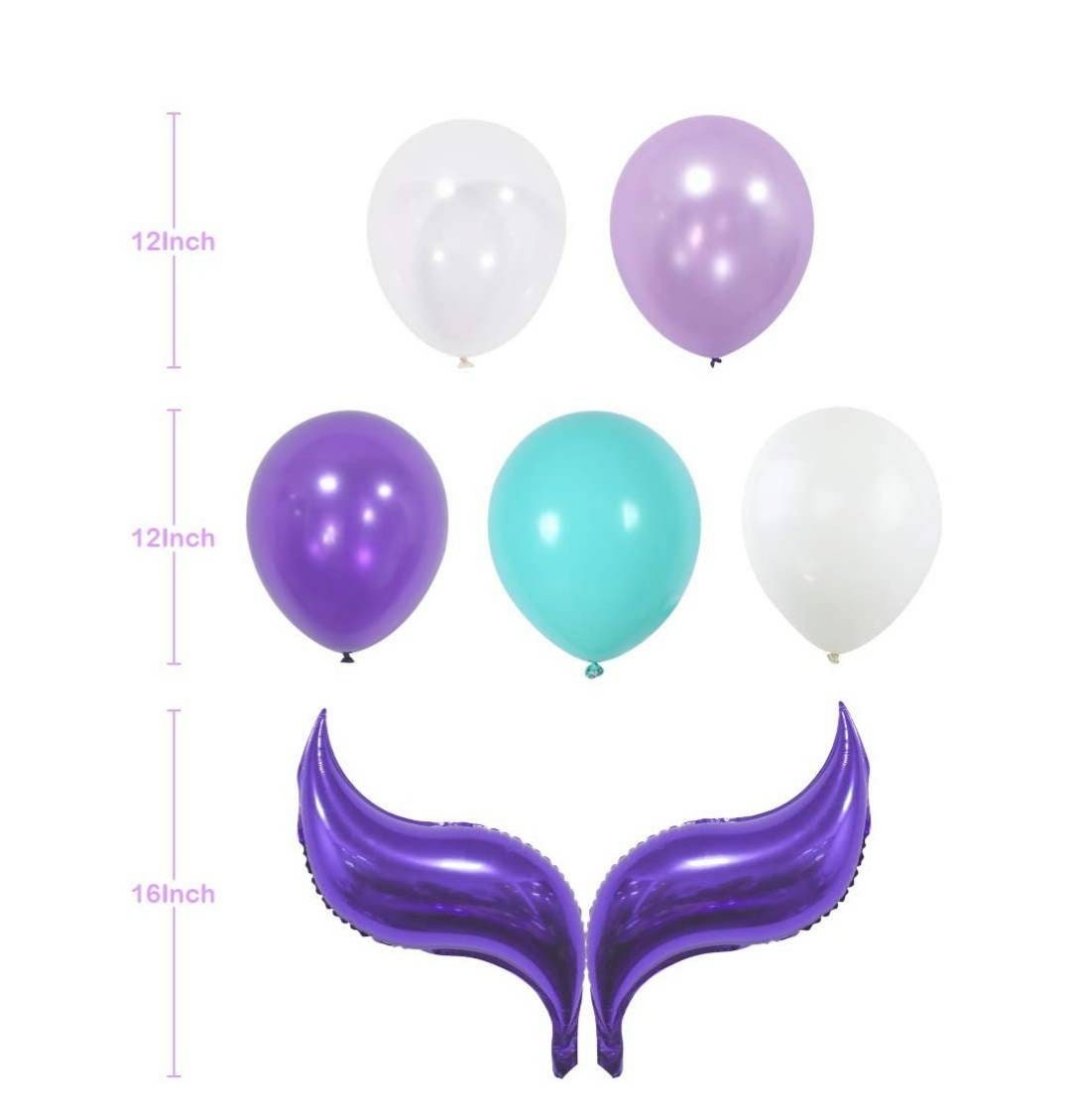 Mermaid Tail Arch Kit Purple Magenta Confetti Filled Balloons 16ft Garland 100 Glue Stickers Party Decoration