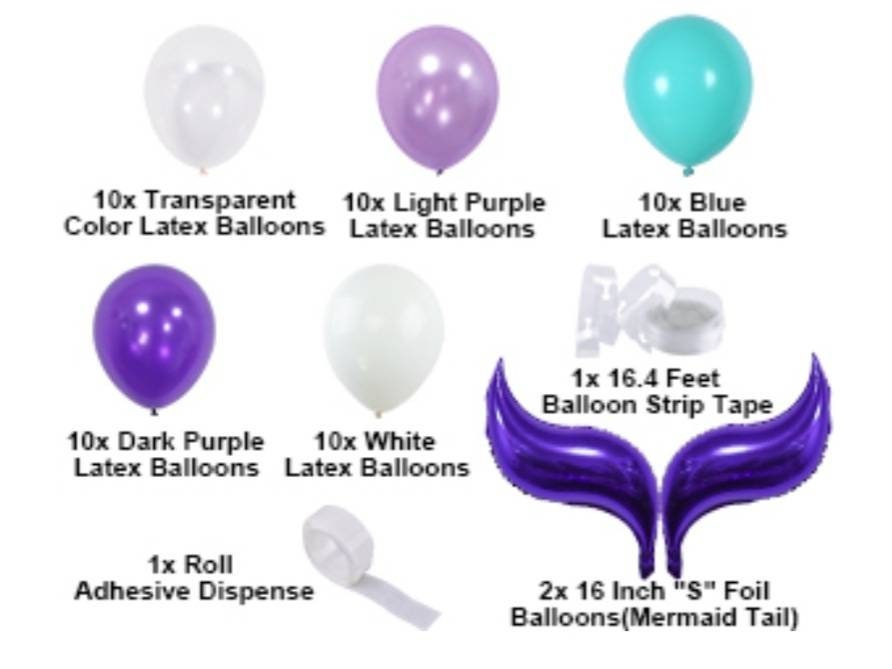 Mermaid Tail Arch Kit Purple Magenta Confetti Filled Balloons 16ft Garland 100 Glue Stickers Party Decoration