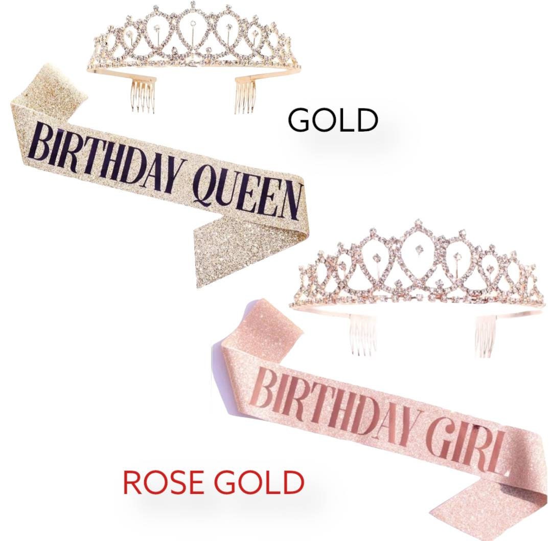 Birthday Sash Rhinestone Crown Tiara Set