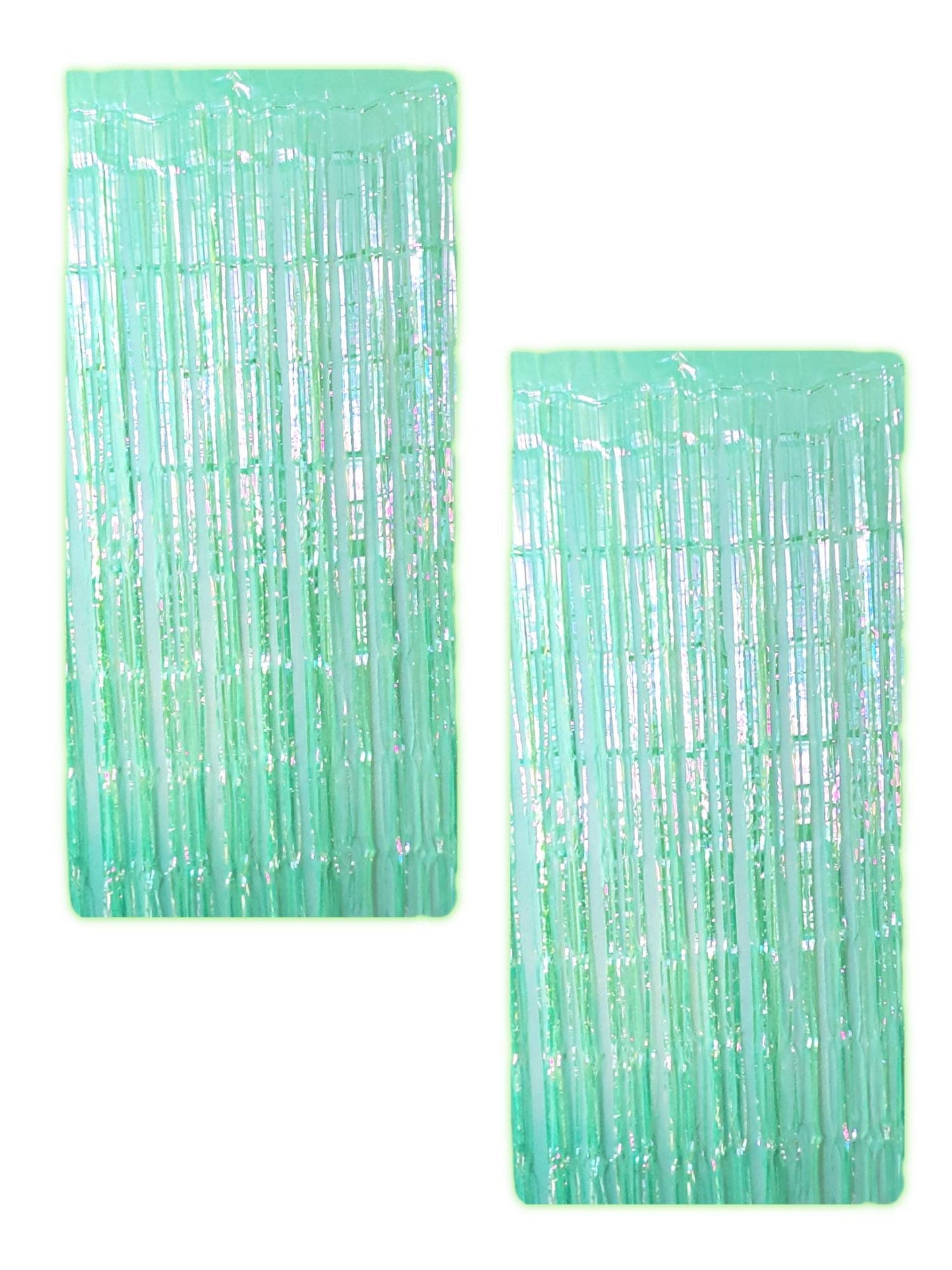 Pack of 2 Iridescent Holographic Shimmering Tinsel Fringe Curtains Party Decorations Photo Wall Backdrop Door Window Hanging Fringe Curtains