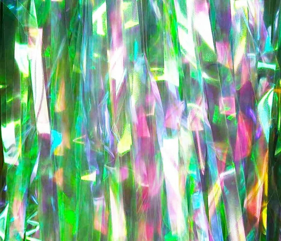 Pack of 2 Iridescent Holographic Shimmering Tinsel Fringe Curtains Party Decorations Photo Wall Backdrop Door Window Hanging Fringe Curtains