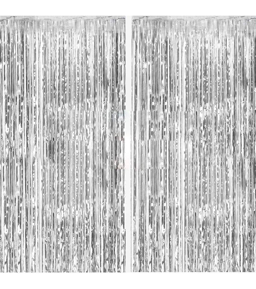 Pack of 2 Metallic Foil Fringe Curtains for Party Decorations Photo Wall Backdrop