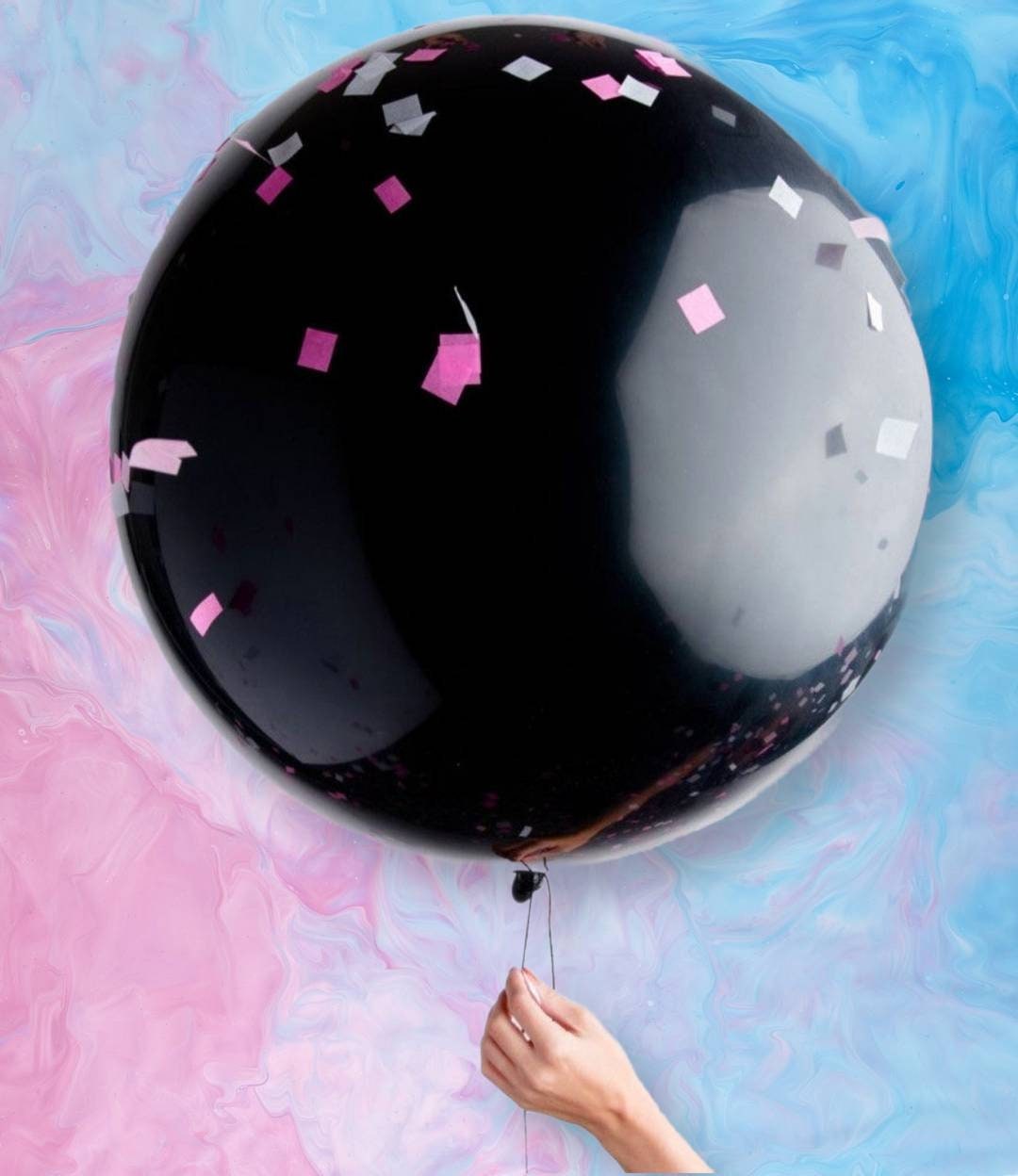 2-pack Gender Reveal 36-inch Black Balloons with Pink and Blue Confetti