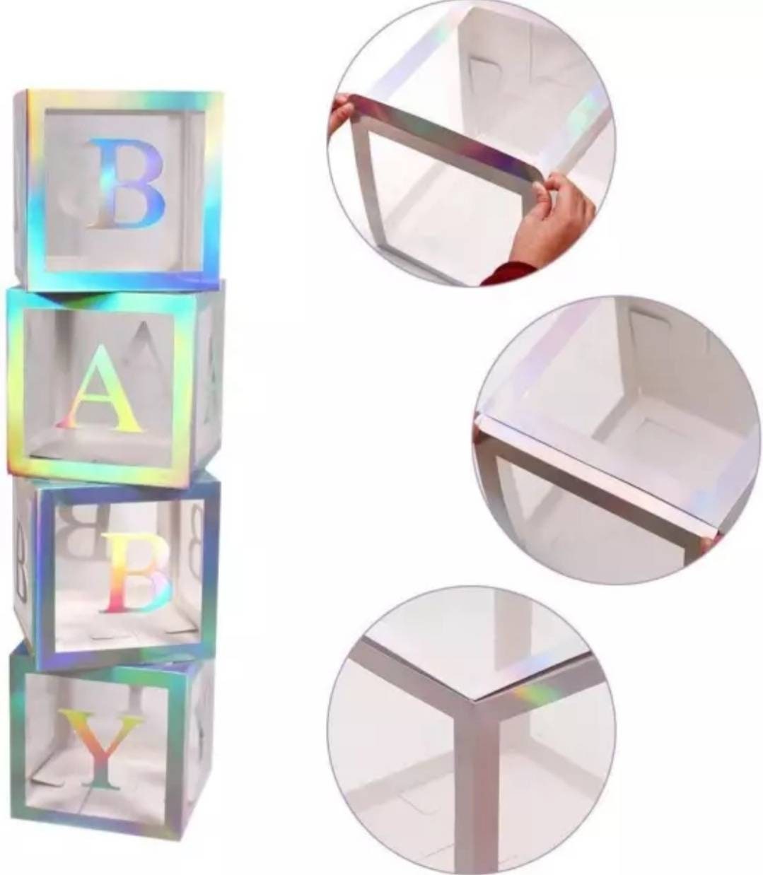 Silver Transparent BABY Balloon Boxes Babyshower Decoration Boxes with 20 Balloons Included