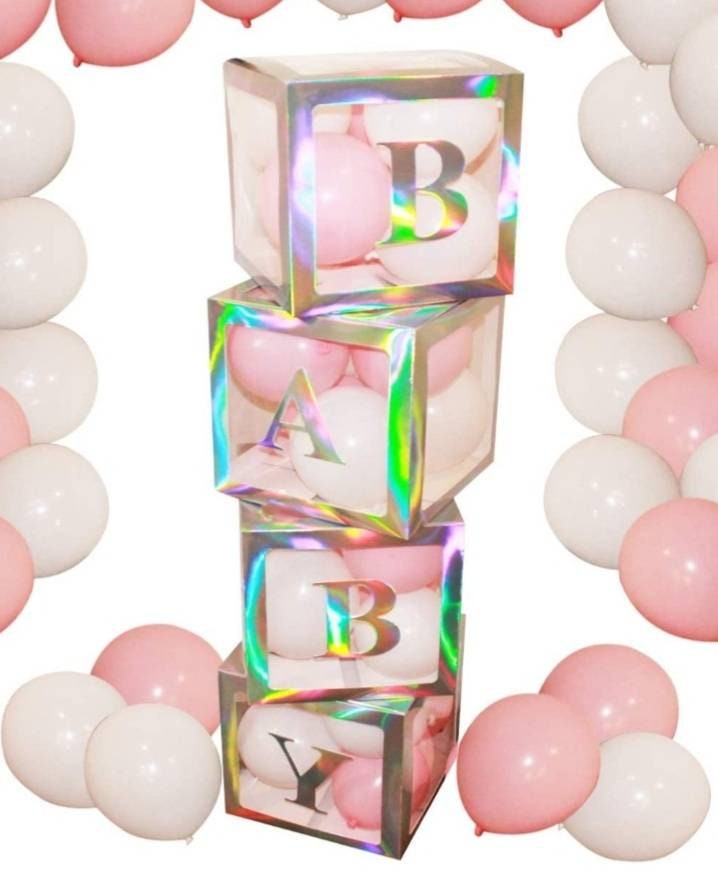 Silver Transparent BABY Balloon Boxes Babyshower Decoration Boxes with 20 Balloons Included