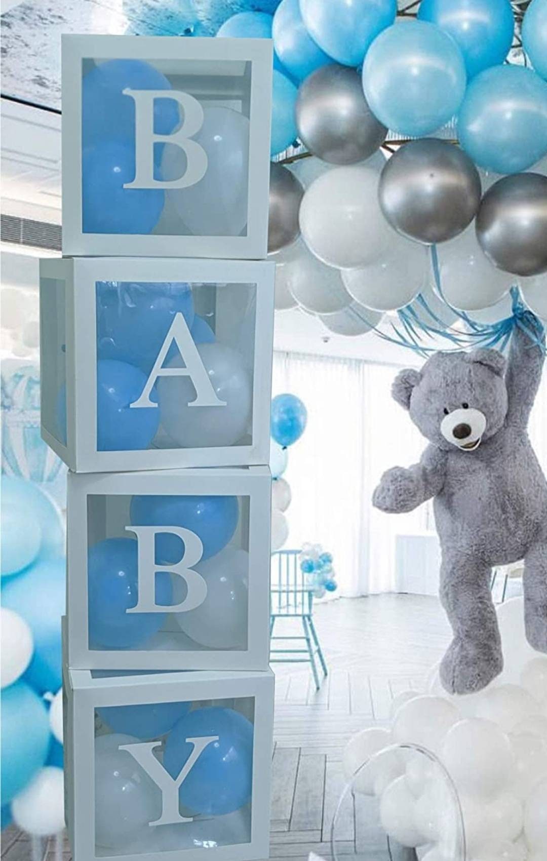 Silver Transparent BABY Balloon Boxes Babyshower Decoration Boxes with 20 Balloons Included
