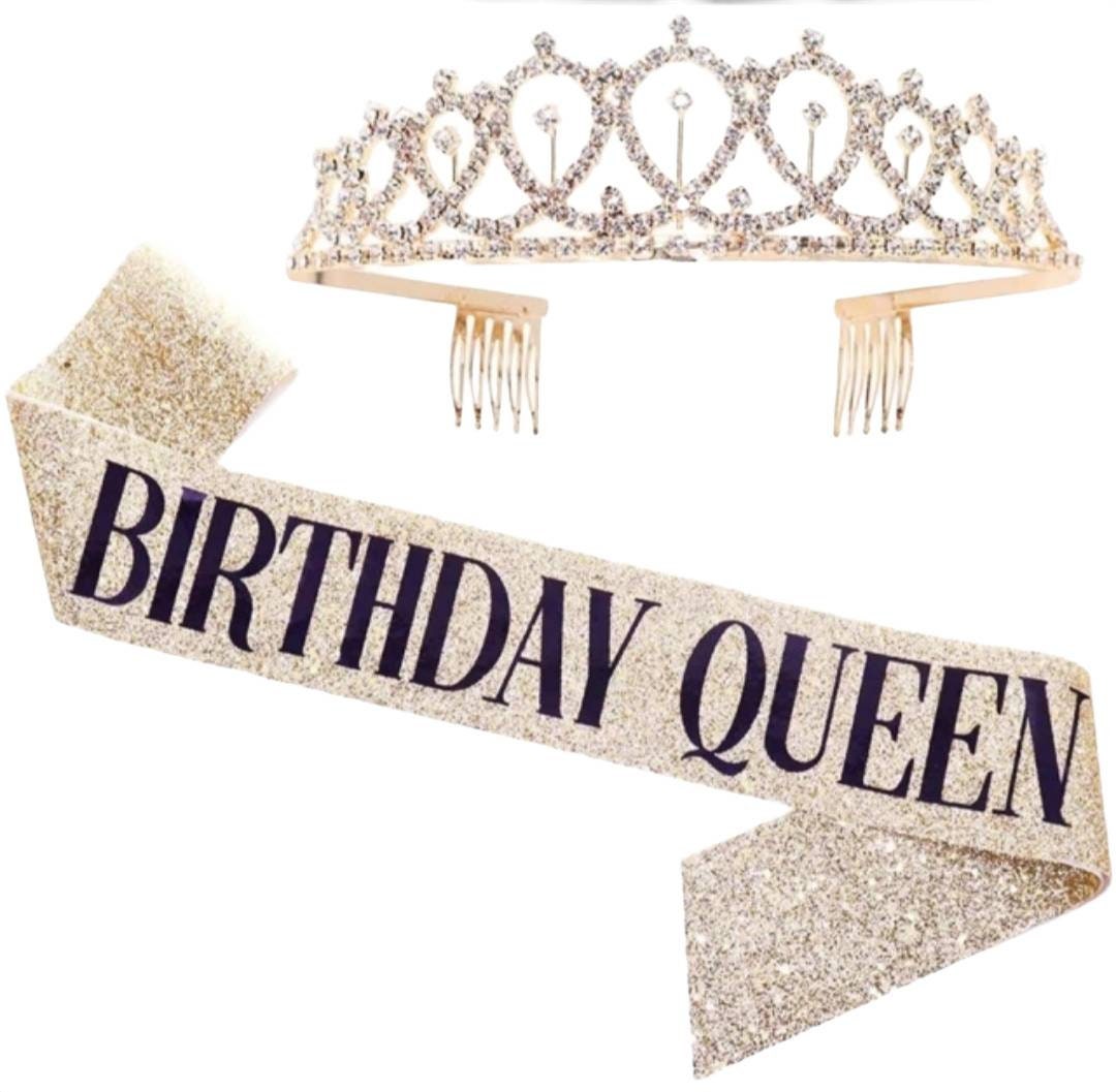 Birthday Sash Rhinestone Crown Tiara Set