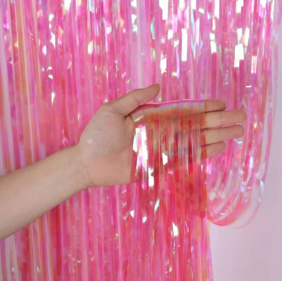 Pack of 2 Iridescent Holographic Shimmering Tinsel Fringe Curtains Party Decorations Photo Wall Backdrop Door Window Hanging Fringe Curtains