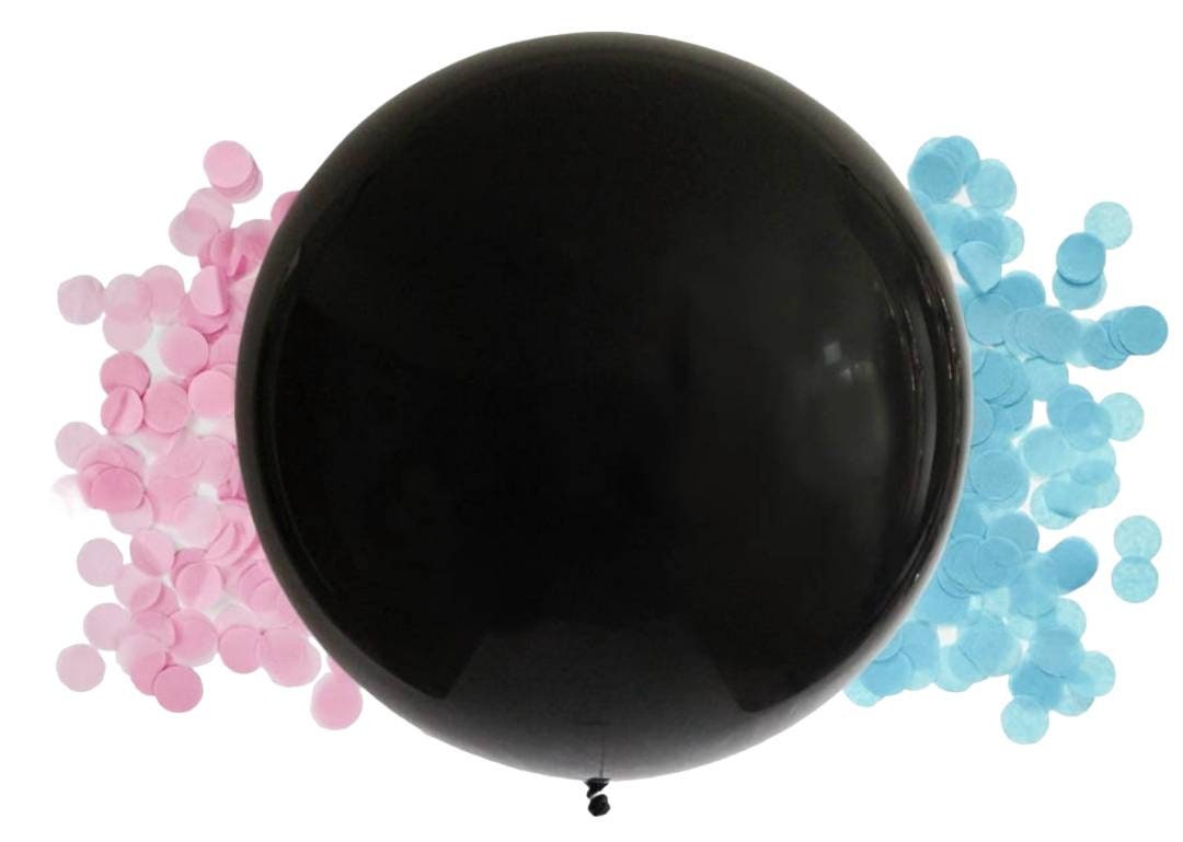 2-pack Gender Reveal 36-inch Black Balloons with Pink and Blue Confetti