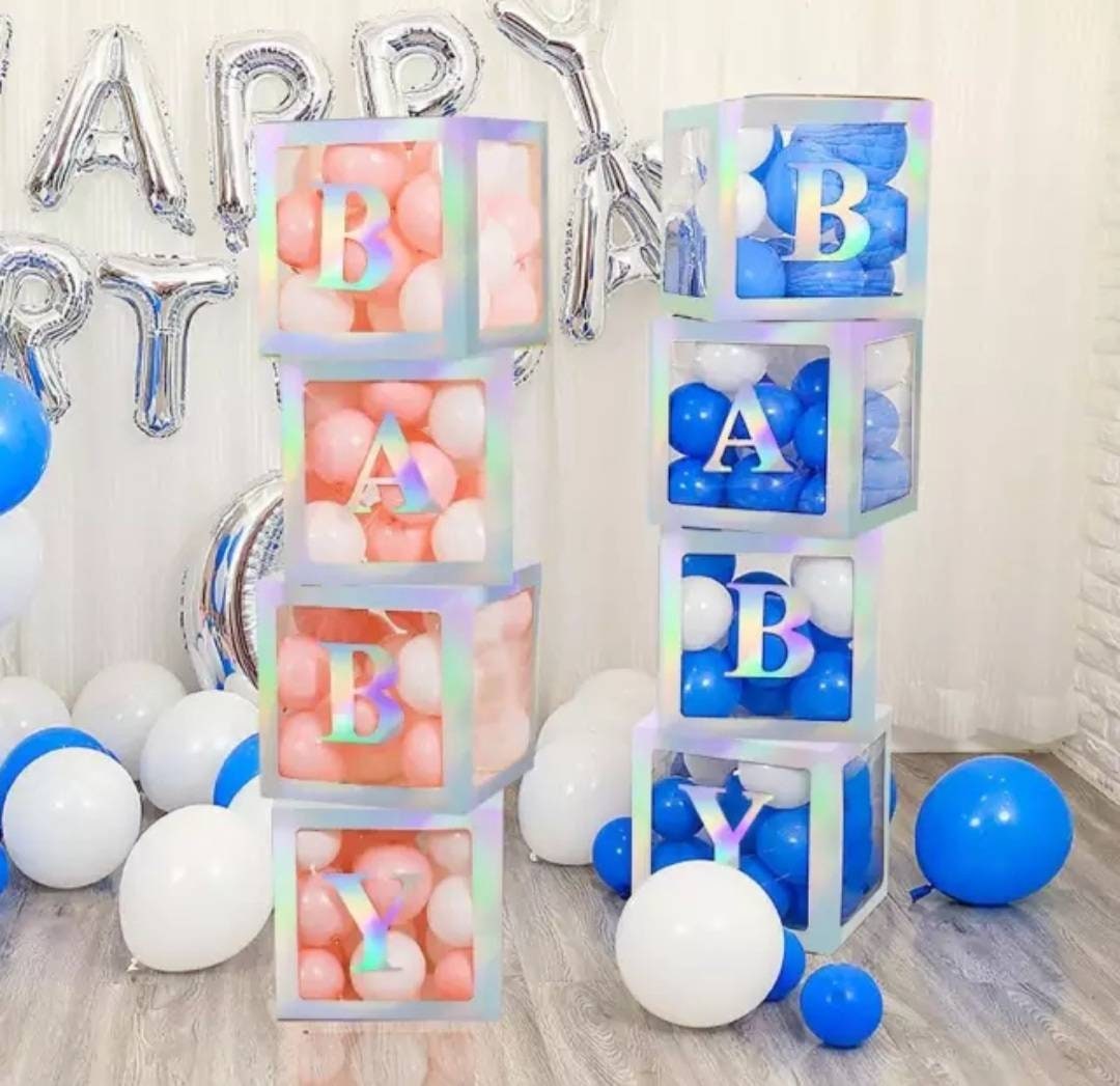 Silver Transparent BABY Balloon Boxes Babyshower Decoration Boxes with 20 Balloons Included